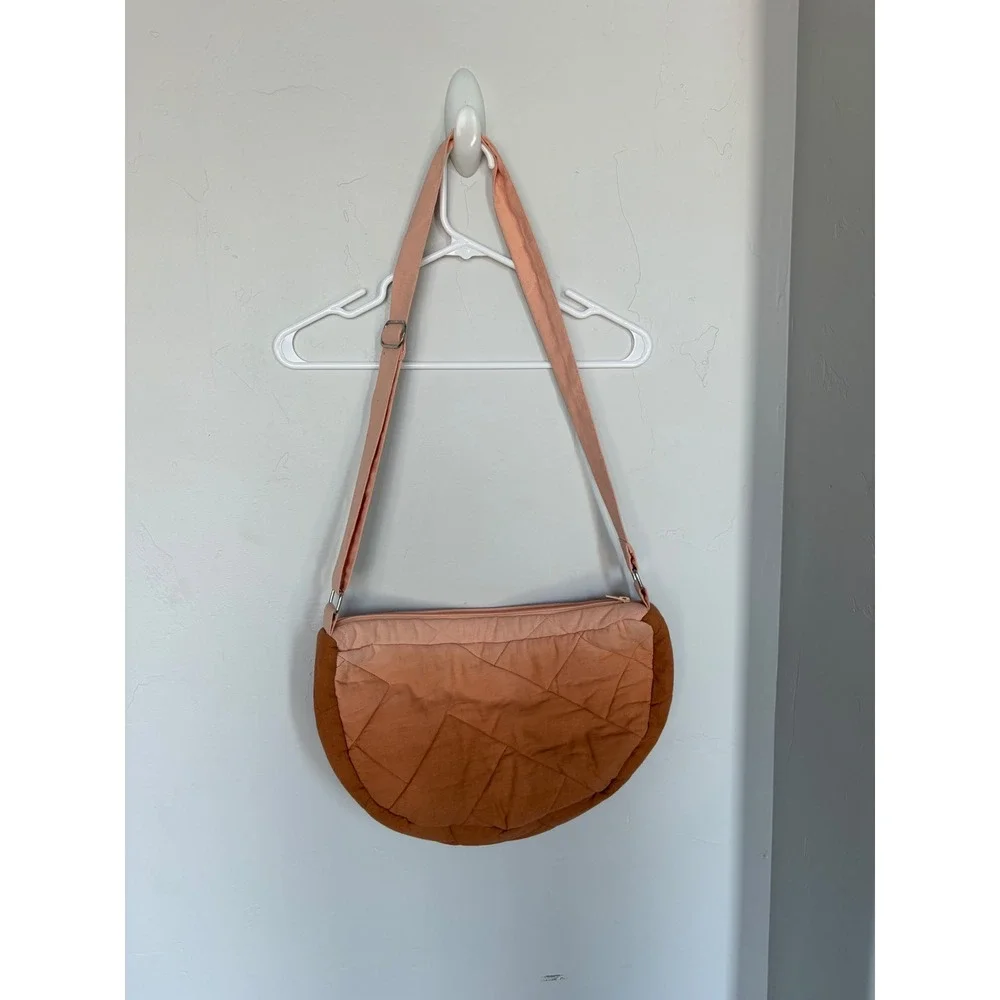 Peach Terracotta Quilted Half Moon Crossbody Bag Ombre Padded Shoulder Bag Women